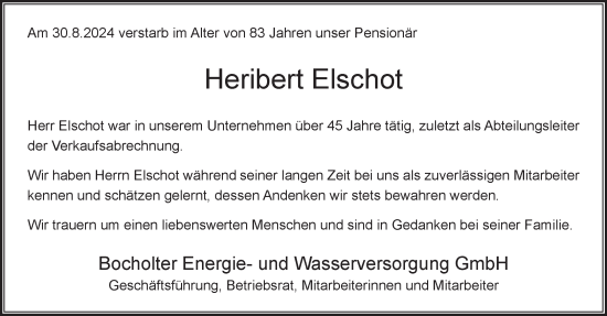 Traueranzeige von Heribert Elschot 