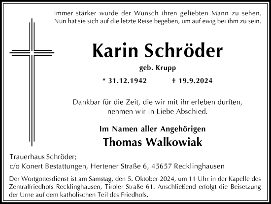 Traueranzeige von Karin Schröder von Trauer Vest