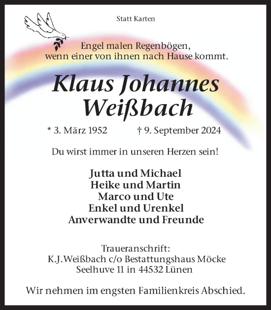 Traueranzeige von Klaus Johannes Weißbach von Lüner Anzeiger