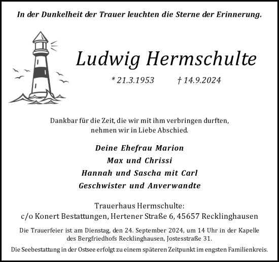 Traueranzeige von Ludwig Hermschulte von Trauer Vest