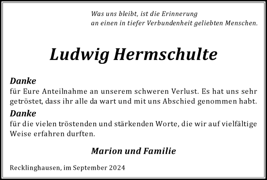 Traueranzeige von Ludwig Hermschulte von Trauer Vest