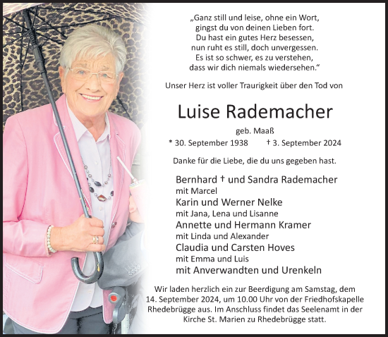 Traueranzeige von Luise Rademacher 