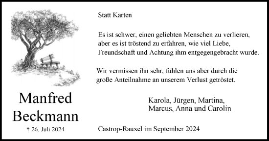 Traueranzeige von Manfred Beckmann von Stadtanzeiger Castrop-Rauxel