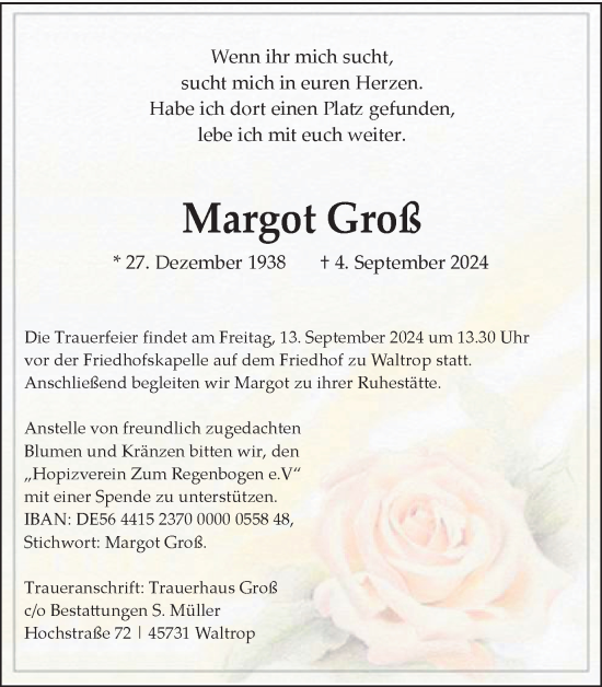 Traueranzeige von Margot Groß von Trauer Vest