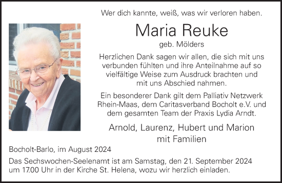 Traueranzeige von Maria Reuke von Bocholter-Borkener Volksblatt