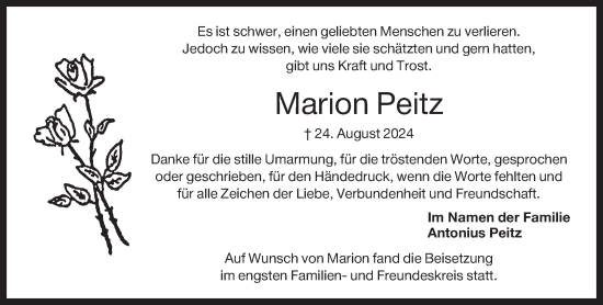 Traueranzeige von Marion Peitz von Bocholter-Borkener Volksblatt