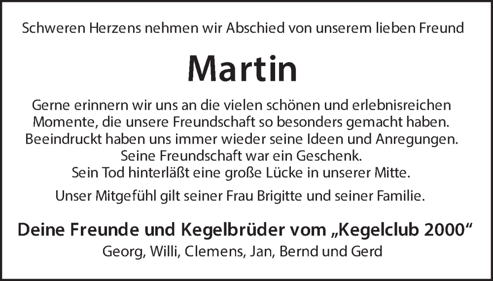  Traueranzeige für Martin Degener vom 19.09.2024 aus Münsterland Zeitung