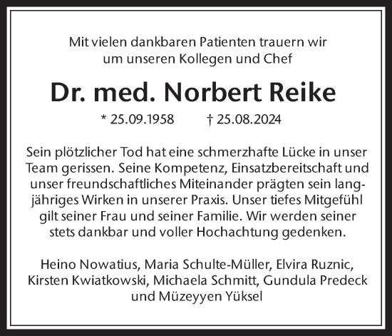 Traueranzeige von Norbert  Reike von Trauer Vest