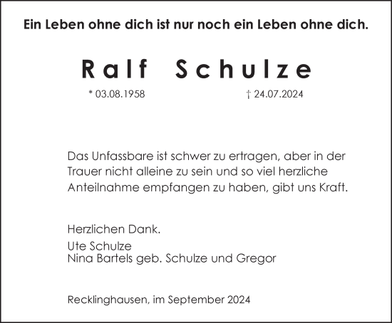 Traueranzeige von Ralf Schulze von Trauer Vest