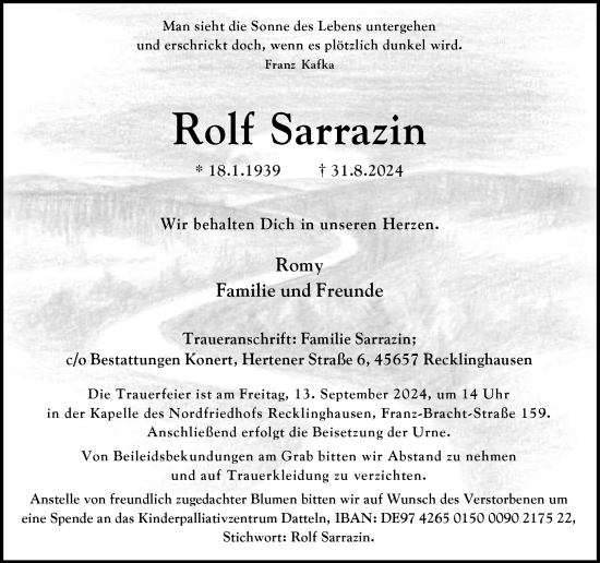 Traueranzeige von Rolf Sarrazin von Trauer Vest