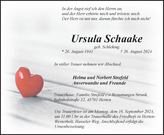 Traueranzeige von Ursula Schaake von Trauer Vest