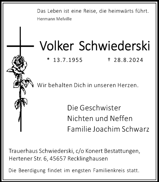 Traueranzeige von Volker Schwiederski von Trauer Vest