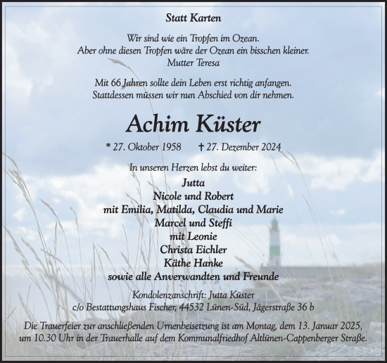 Traueranzeige von Achim Küster von Ruhr Nachrichten