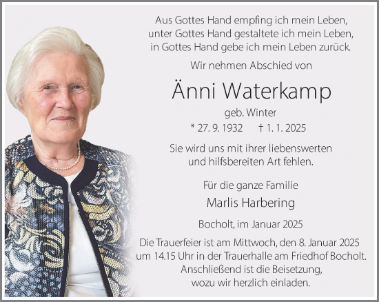 Traueranzeige von Änni Waterkamp 