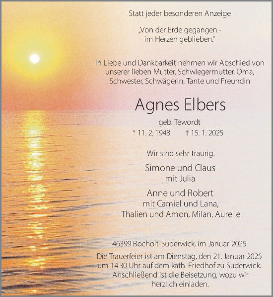 Traueranzeige von Agnes Elbers 