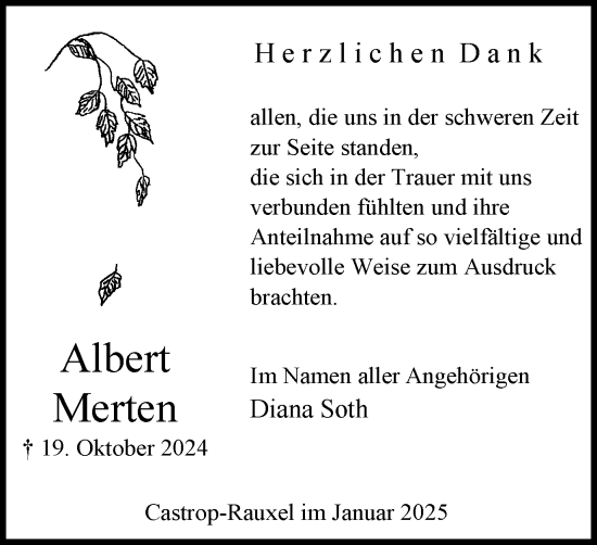 Traueranzeige von Albert Merten von Stadtanzeiger Castrop-Rauxel