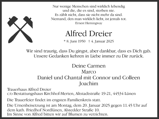 Traueranzeige von Alfred Dreier von Lüner Anzeiger