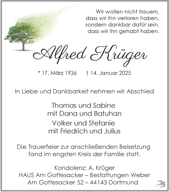 Traueranzeige von Alfred Krüger von Ruhr Nachrichten
