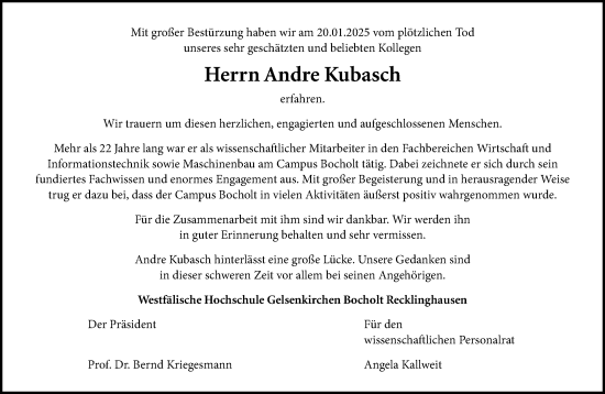 Traueranzeige von Andre Kubasch 