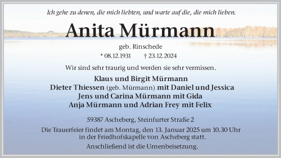 Traueranzeige von Anita Mürmann von Ruhr Nachrichten