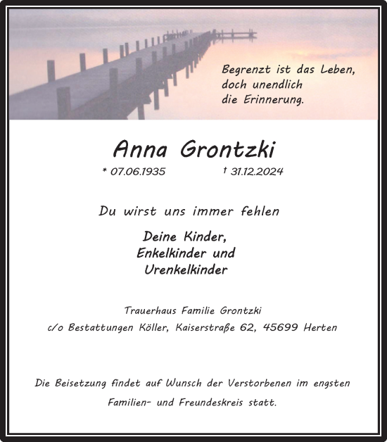 Traueranzeige von Anna Grontzki von Trauer Vest