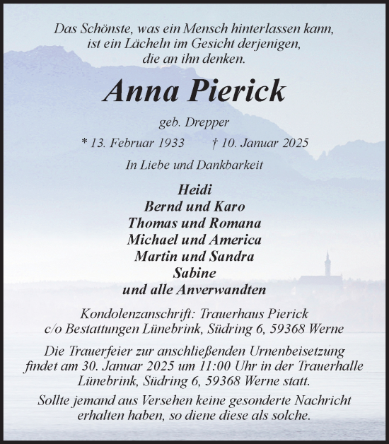 Traueranzeige von Anna Pierick von Ruhr Nachrichten