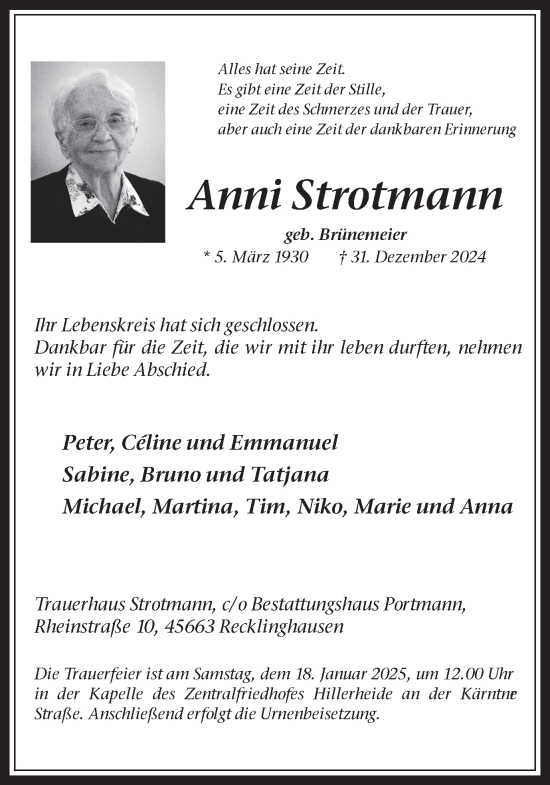 Traueranzeige von Anni Strotmann von Trauer Vest