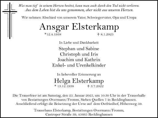 Traueranzeige von Ansgar Elsterkamp von Trauer Vest