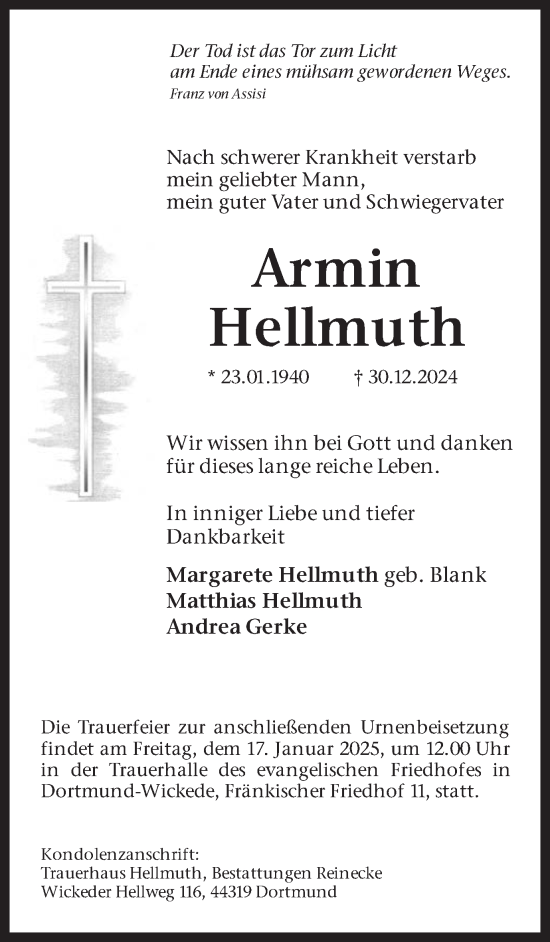 Traueranzeige von Armin Hellmuth von Ruhr Nachrichten