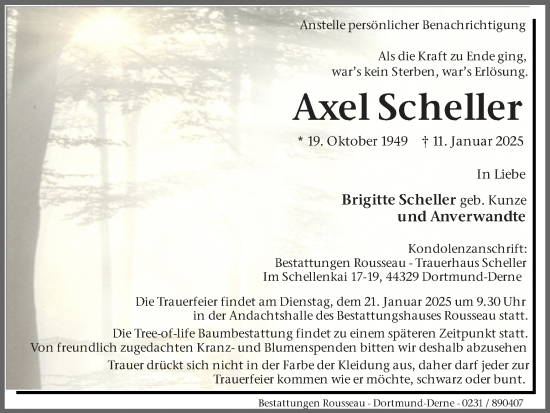 Traueranzeige von Axel Scheller von Ruhr Nachrichten