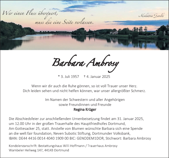 Traueranzeige von Barbara Ambrosy von Ruhr Nachrichten