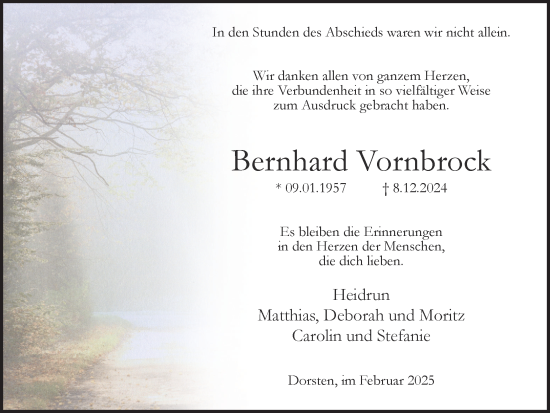 Traueranzeige von Bernhard Vornbrock von Ruhr Nachrichten und Dorstener Zeitung