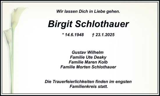 Traueranzeige von Birgit Schlothauer von Trauer Vest