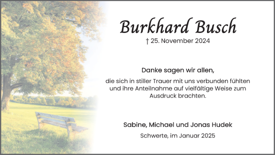 Traueranzeige von Burkhard Busch von Ruhr Nachrichten