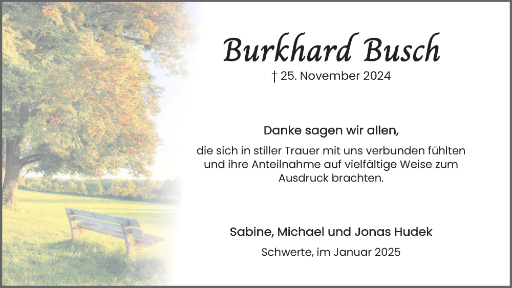  Traueranzeige für Burkhard Busch vom 11.01.2025 aus Ruhr Nachrichten