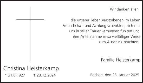 Traueranzeige von Christina Heisterkamp 