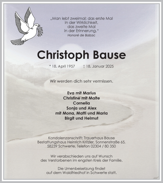 Traueranzeige von Christoph Bause von Ruhr Nachrichten