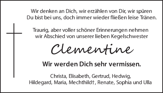 Traueranzeige von Clementine  von Hellweger Anzeiger