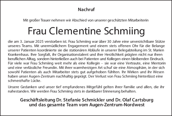 Traueranzeige von Clementine Schmiing von Münsterland Zeitung