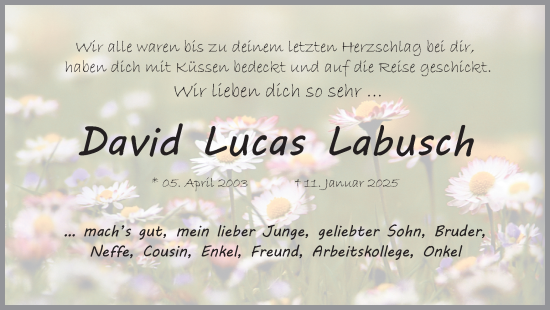 Traueranzeige von David Labusch von Ruhr Nachrichten