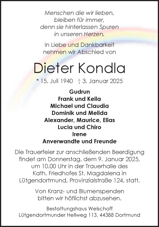 Traueranzeige von Dieter Kondla von Ruhr Nachrichten