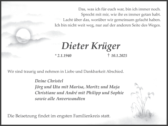 Traueranzeige von Dieter Krüger von Trauer Vest
