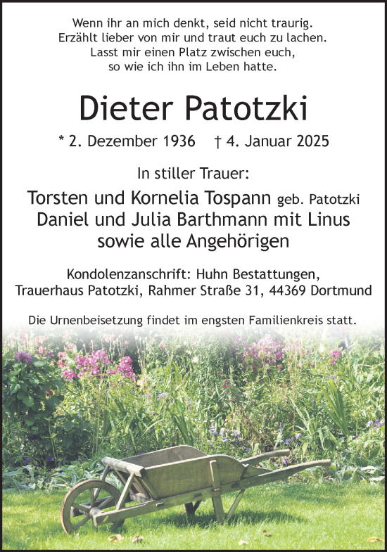 Traueranzeige von Dieter Patotzki von Ruhr Nachrichten