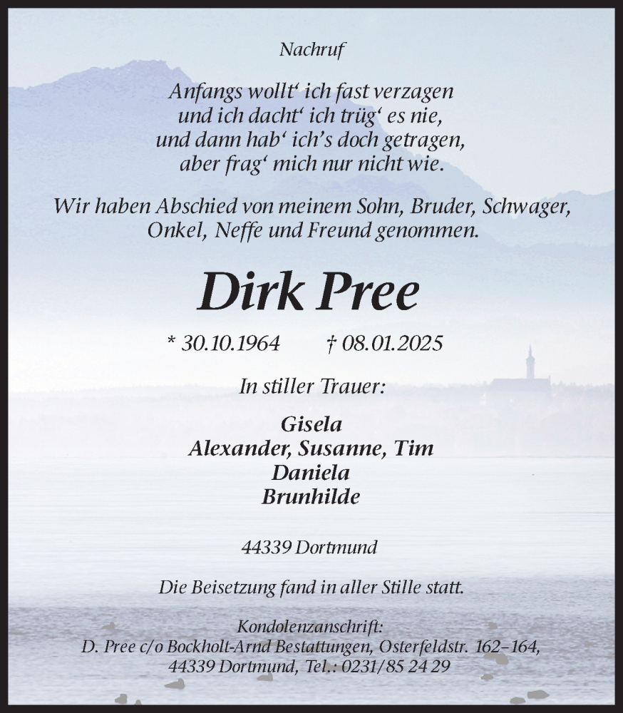  Traueranzeige für Dirk Pree vom 25.01.2025 aus Ruhr Nachrichten