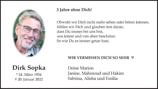 Traueranzeige von Dirk Sopka von Trauer Vest