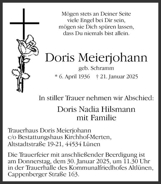 Traueranzeige von Doris Meierjohann von Lüner Anzeiger