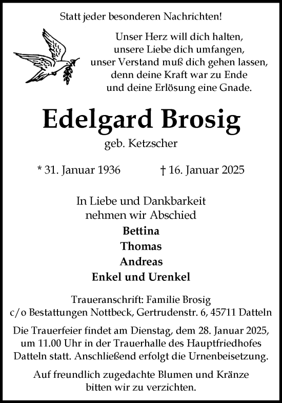 Traueranzeige von Edelgard Brosig von Trauer Vest