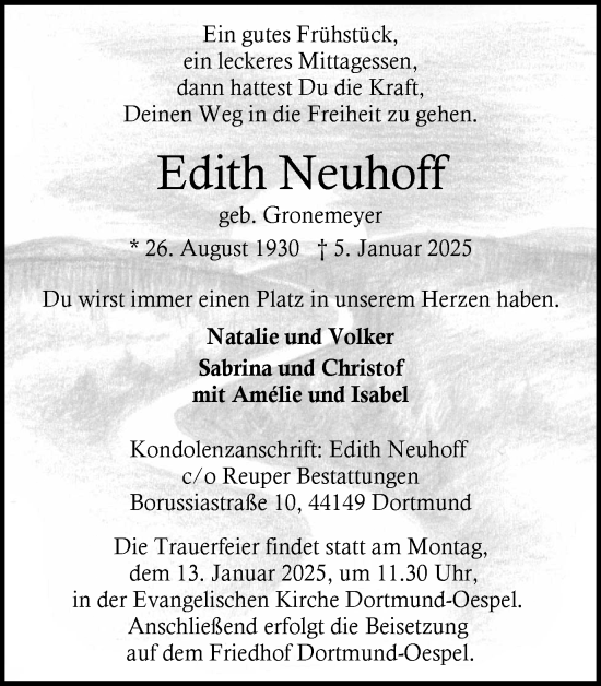 Traueranzeige von Edith Neuhoff von Ruhr Nachrichten