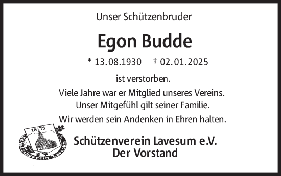 Traueranzeige von Egon Budde von Ruhr Nachrichten und Halterner Zeitung