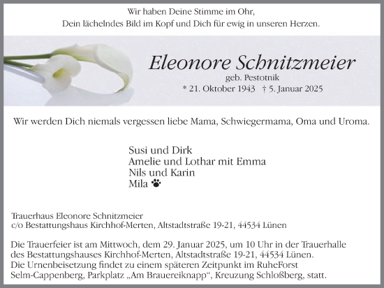 Traueranzeige von Eleonore Schnitzmeier von Ruhr Nachrichten